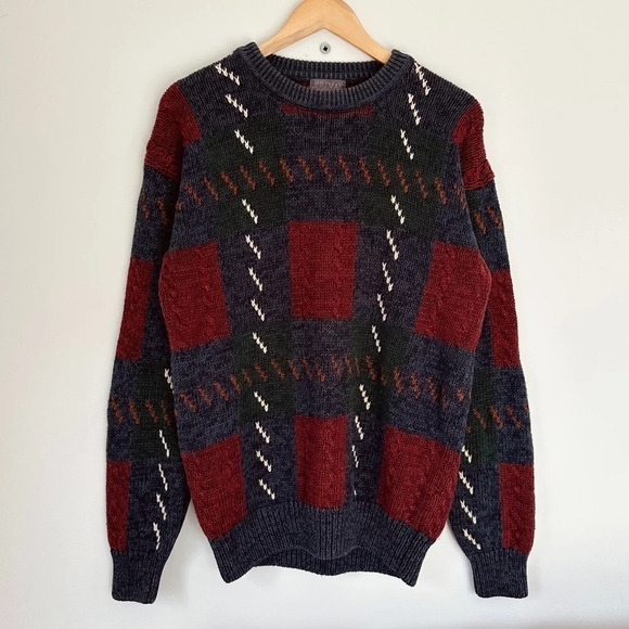 Vintage Other - Vintage chenille knit crew neck sweater - 80’s - multi-coloured - Oversized M